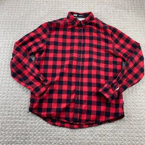 Denim & Flower Lumberjack Shirt Men Medium M Slim Fit Red Black Checkered Polo